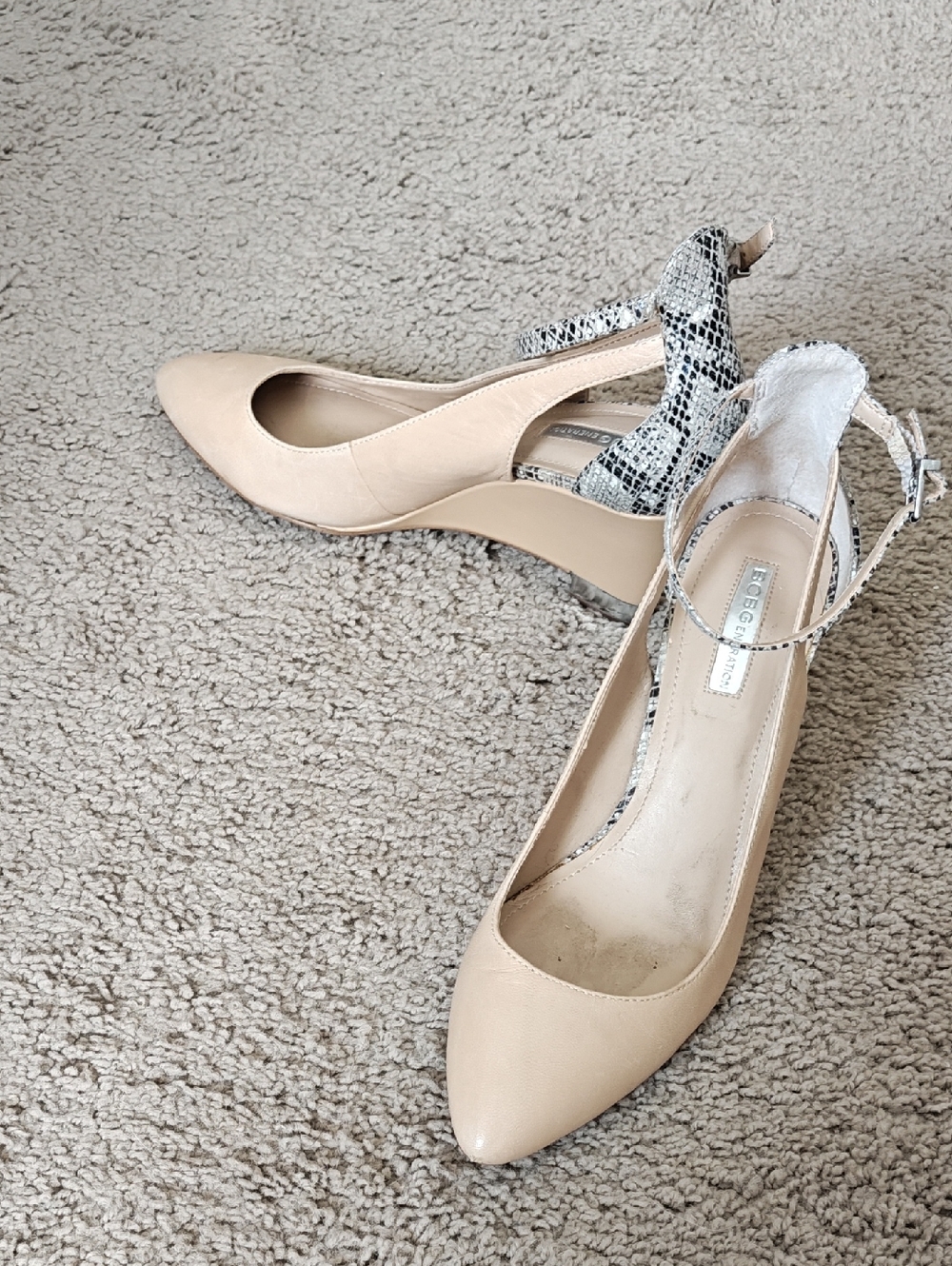 BCBGMaxAzria Nude Pointed-Toe Slingback Pumps with Snake-Print Strap